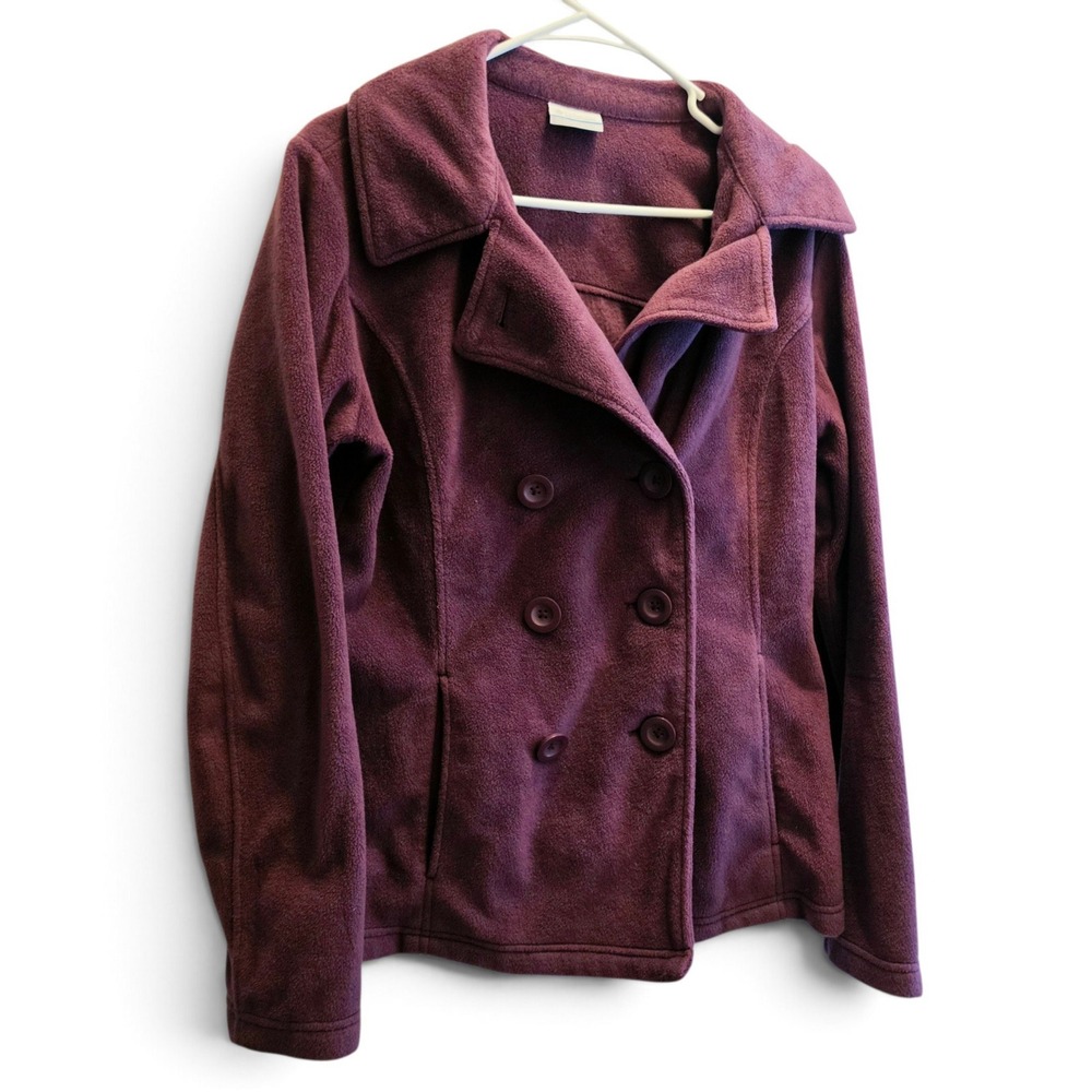 Columbia Fleece Pea Coat Jacket Double Breasted Women's Large Deep Berry RN69724